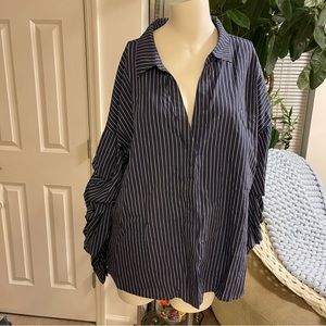 astr blue and white striped shirt with scrunch sleeves XL